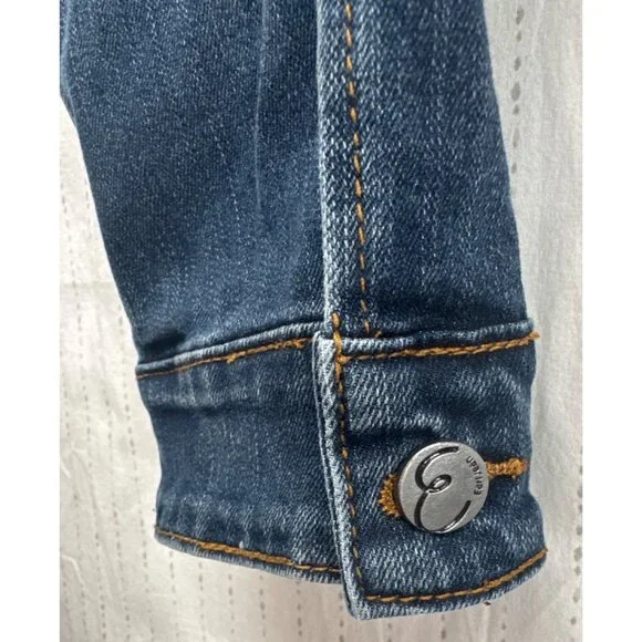 Earl Jeans Womens Jacket XL Blue Denim Trucker Embroidered Boho Floral Festival - Picture 4 of 12